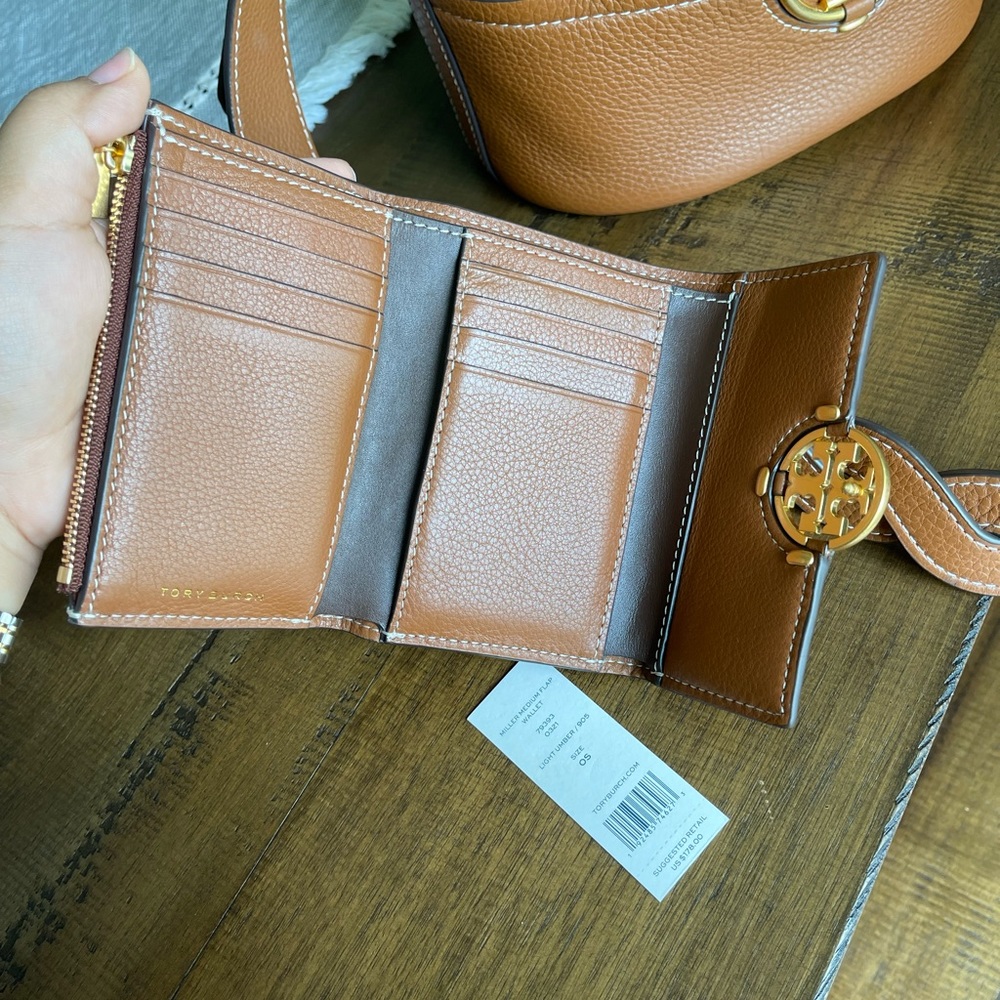 Tory Burch Miller Wallet, Medium Brown Pebbled Leather